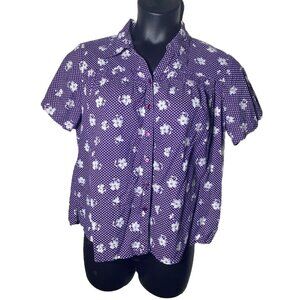 Baxter &  Wells Purple Large Ditsy Floral Button Up Shirt Cottage Prairie 90s